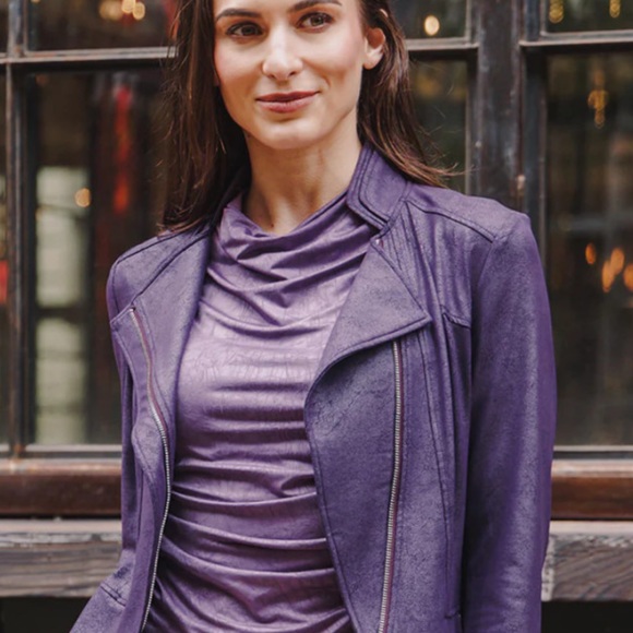 Clara Sun Woo Jackets & Coats Clara Sun Woo Eggplant Moto Liquid Leather Jacket